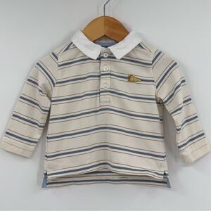 Cyrillus Paris Baby Striped Long Sleeve Polo Shirt in Blue Cream Stripe | 6M